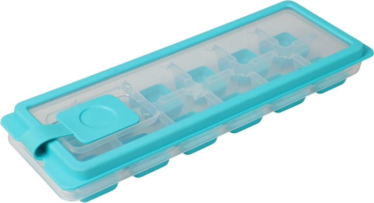Posuda za led s poklopcem, 12 kockica – plastična, mješavina boja