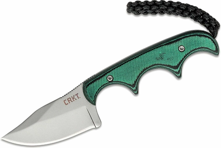 CRKT Minimalist Bowie – mali nož za nošenje oko vrata 5,3 cm, zeleno-crni, G10, futrola
