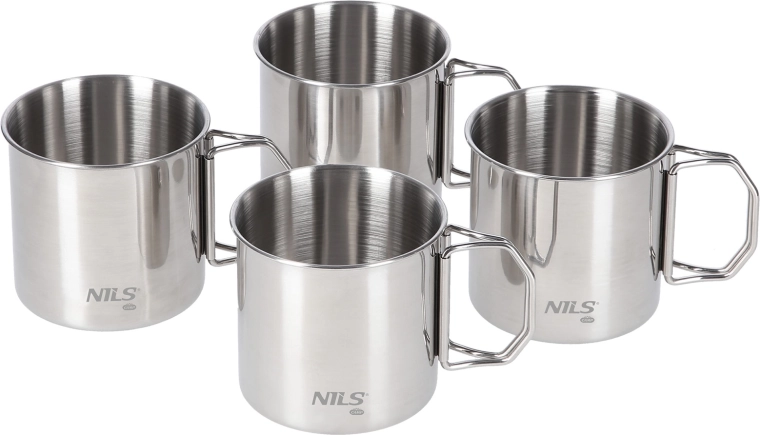 Kamping set 4 šalice NILS CAMP od nehrđajućeg čelika, 300 ml