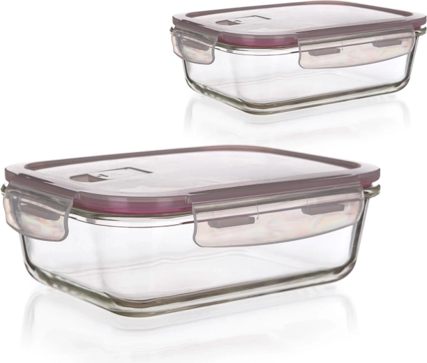 Set staklenih posuda Lora pravokutne 0,55 l i 0,95 l s PP poklopcima