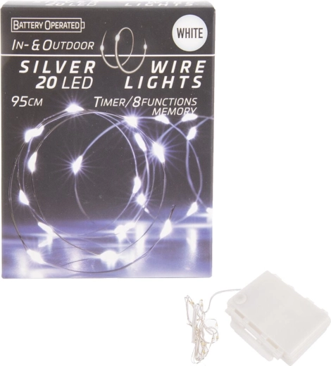 LED svjetlosni lanac na žici s timerom, 20 LED, bijeli