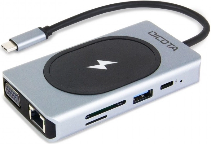 DICOTA USB‑C 10-u-1 hub s bežičnim punjenjem 4K i PD 100 W