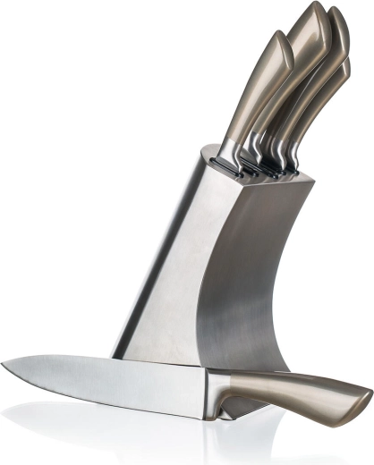 Set kuhinjskih noževa METALLIC Platinum od nehrđajućeg čelika, 5 kom sa stalkom