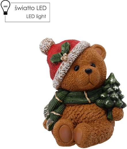 Božićna figurica medvjedić s božićnim drvcom LED 27 × 25 × 29 cm