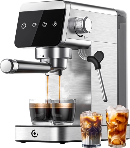 Amzchef aparat za espresso s portafiltrom 20 bara, 1350 W, srebrni