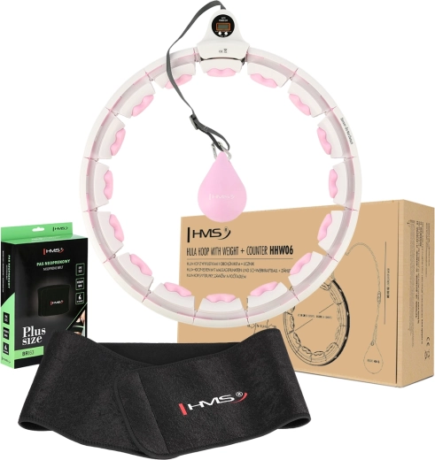 Set masažnog obruča s utezima HMS HHW06 i steznog pojasa BR163 Plus Size – ružičasta