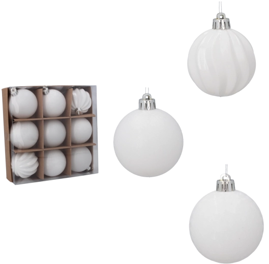 Set bijelih božićnih kuglica 6 cm – 9 kom