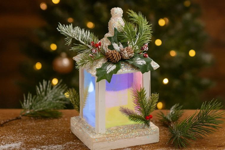 Božićni bijeli LED lampion 15 × 15 × 32 cm