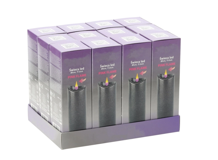 LED svijeća granitna s ružičastim plamenom 5 × 15 cm, s baterijama
