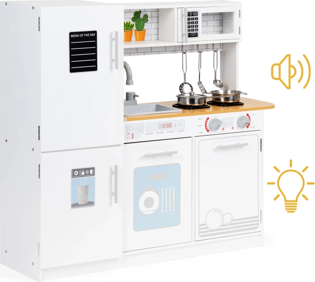 Drvena dječja kuhinjica s LED svjetlom i posuđem ECOTOYS