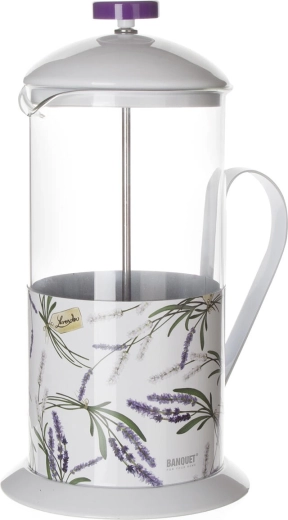 Stakleni čajnik Lavender 1 l s plastičnim cjedilom, bijeli