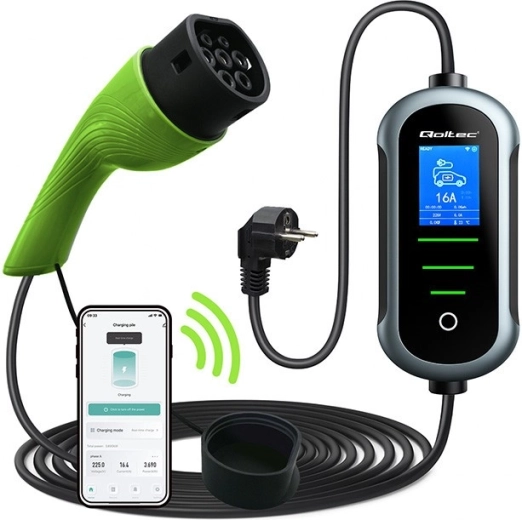 Mobilni punjač za električna vozila s regulacijom 2-u-1 Tip 2, 3,5 kW, 230 V, Wi‑Fi, TUYA/SMART LIFE, LCD, 5 m