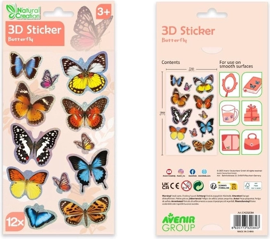 3D naljepnice leptirići AVENIR, set 12 kom