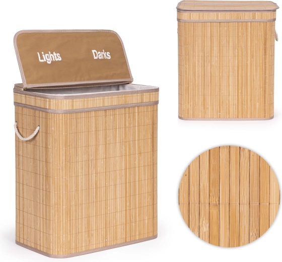 Koš za rublje ModernHome od bambusa 100 l s 2 pretinca i poklopcem