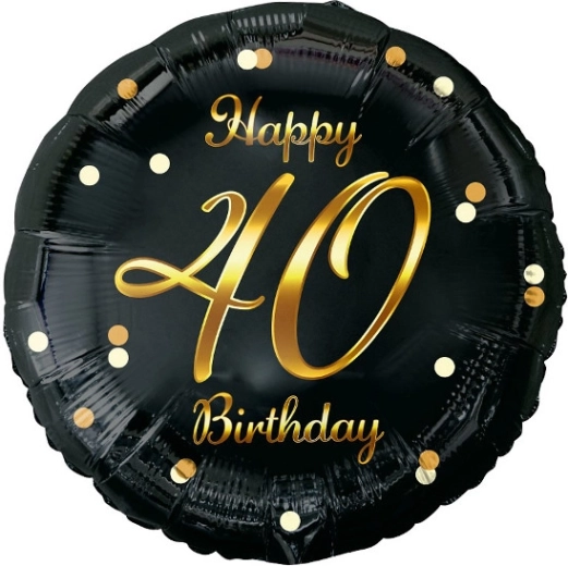 Foli balon Happy 40th Birthday crni sa zlatnim tiskom