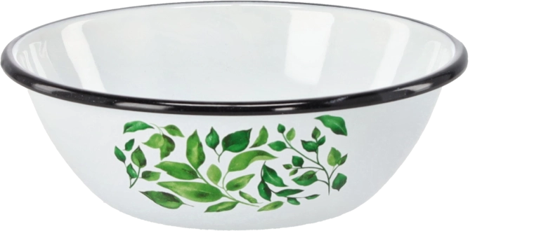 Emajlirana zdjela 0,6 l, promjer 16,5 cm, bijela s motivom fikusa