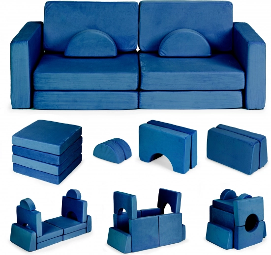 Sklopiva modularna dječja sofa za 2 djece, 10 jastuka ECOTOYS – plava