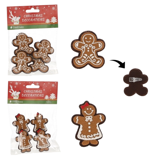 Set kvačica s motivom medenjaka za dekoracije 3,5 × 4,5 cm, mix uzoraka (4 kom)