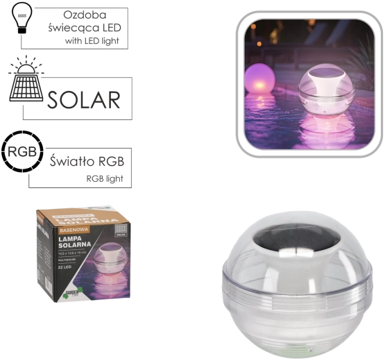 Solarno plutajuće LED svjetlo za bazen 10,5 cm, 22 LED, višebojno