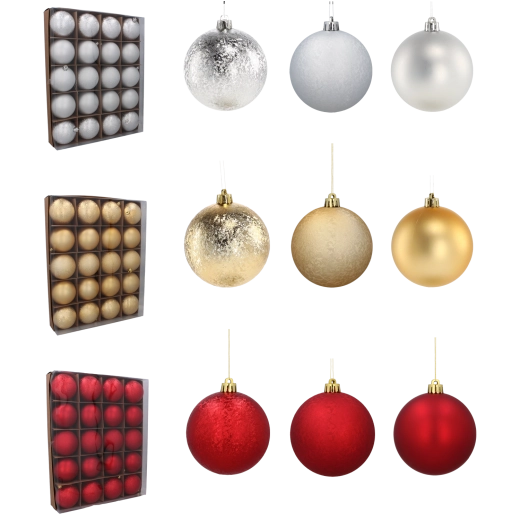 Set od 20 božićnih kuglica 8 cm – crvene, zlatne i srebrne, mješavina završnih obrada
