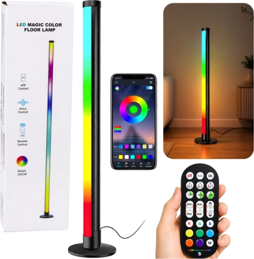 RGB LED kutna podna lampa 90 cm s glazbenim načinom rada, aplikacijom i daljinskim upravljačem