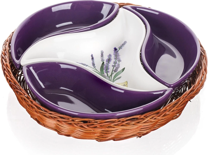 Set za posluživanje zdjelica LAVENDER u pletenoj košari, promjer 23 cm