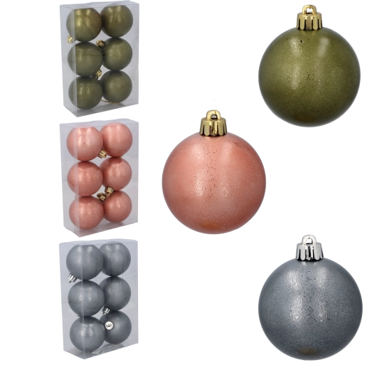 Set plastičnih božićnih kuglica 6 cm – maslinasta, bakrena i grafitna (6 kom)