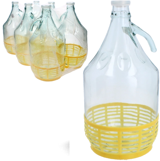 Stakleni damižon 5 l s ručkom i plastičnim čepom