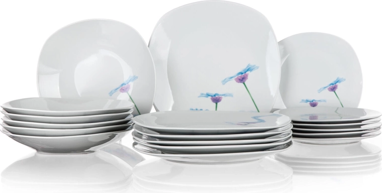 Porculanski set posuđa Blue Daisy, kvadratni, 18-dijelni