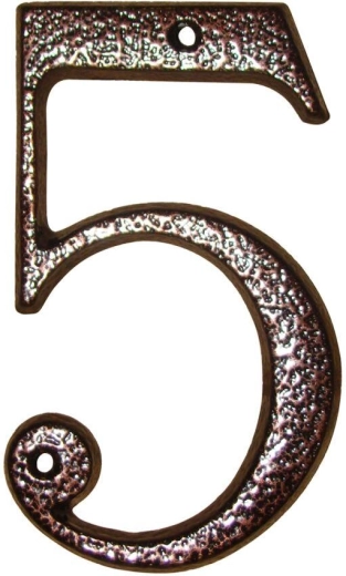 Kućni broj 5 smeđi, cink, 117 mm