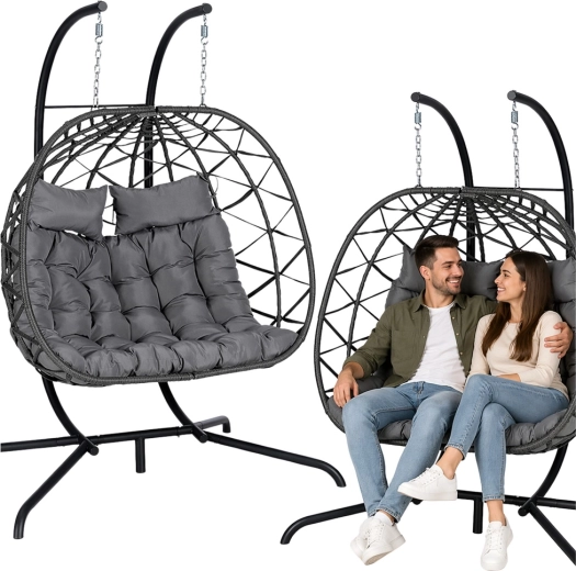 Viseća vrtna stolica za dvije osobe Lean siva
