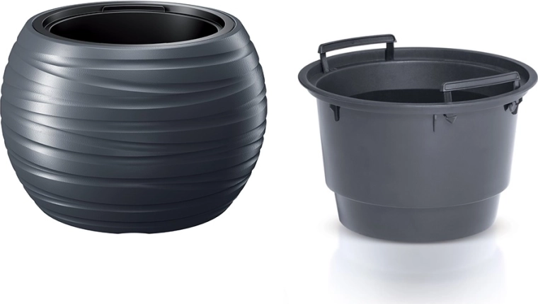 Okrugli lonac za cvijeće Maze s umetkom 39,6 cm – antracit
