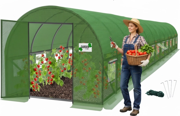 Vrtni poljarnik s 12 segmenata zeleni 12 × 5 × 2 m s krilnim vratima