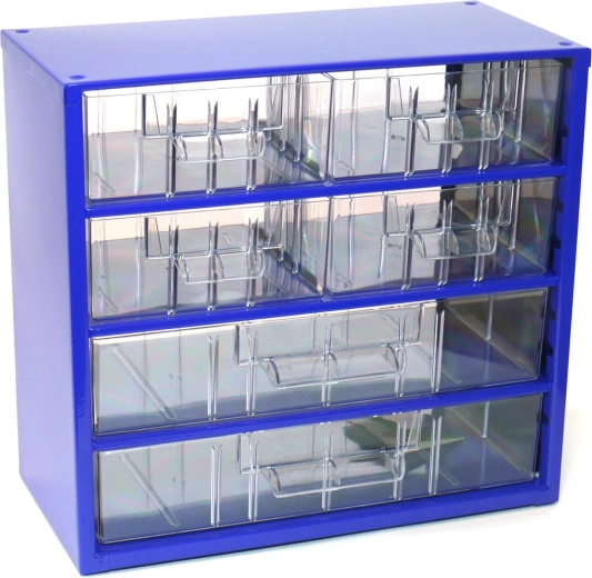 Metalni ormar za pohranu s prozirnim ladicama, 4 srednje i 2 velike, 30,5 × 28 × 15,5 cm