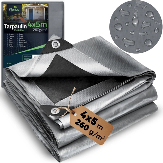 Plandeka HDPE 400 × 500 cm, 260 g/m², srebrno‑crna