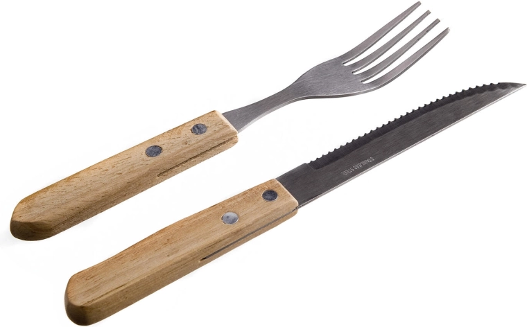 Party set pribora za odrezak od nehrđajućeg čelika sa svijetlom drvenom drškom (6+6 kom)