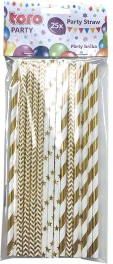 Papirnate slamke 19,7 cm – set 25 kom, zlatna folija (miks motiva)