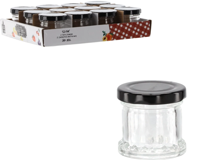 Staklenka 30 ml s reljefom i crnim metalnim poklopcem