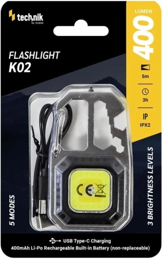 Technik MT-K02 privjesno COB LED radno svjetlo s karabinom i USB‑C, 400 lm