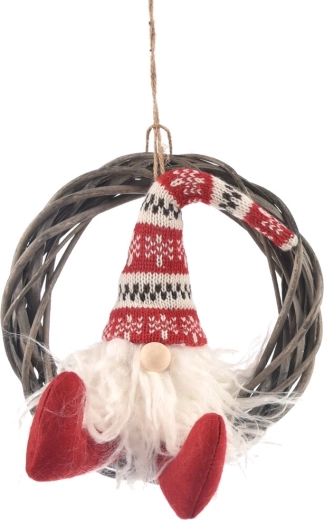 Božićni viseći pleteni vijenac s patuljkom 28 cm