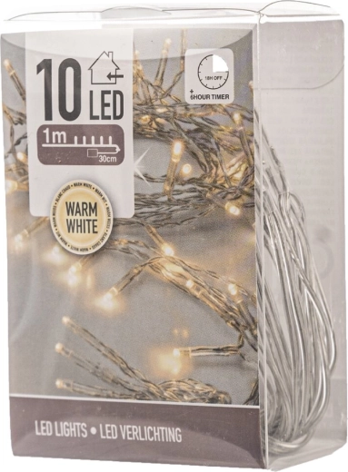 LED svjetlosni lanac za interijer 1 m, 10 LED, toplo žuto svjetlo, s timerom