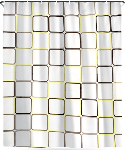 Zavjesa za tuš s kukama, vodootporna, kvadrati 180 × 180 cm