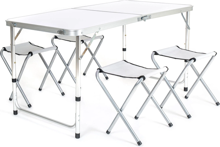 Kamp set BILBAO – sklopivi aluminijski stol i 4 stolice