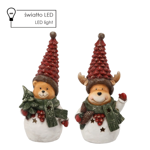 Božićna figurica medo/irvas s LED kapom 36 cm