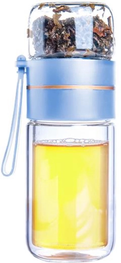 Staklena putna boca za čaj Toro od dvoslojnog borosilikatnog stakla 165 + 90 ml