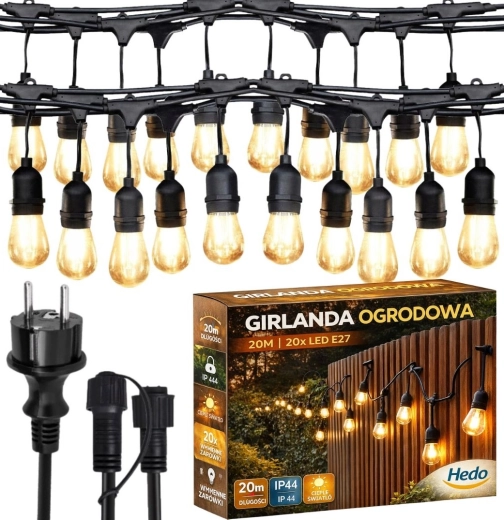 Vanjska svjetlosna girlanda 20 m s 20 zamjenjivih LED žarulja E27, toplo bijela, IP44