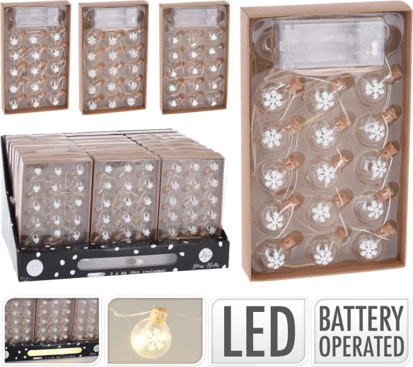 Svjetleći lanac sa staklenim žaruljama 1,5 m, 15 LED, toplo bijela