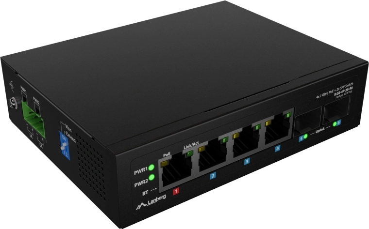 Lanberg lagani industrijski PoE switch za DIN šinu 4× RJ45 + 2× SFP gigabit