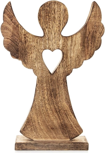 Drvena anđeoska figurica od mangovog drva sa srcem 25,5 × 36 cm