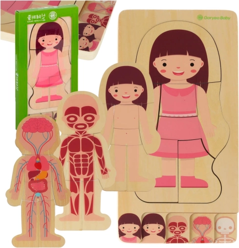 Drvene slojevite puzzle ljudsko tijelo – djevojčica Montessori